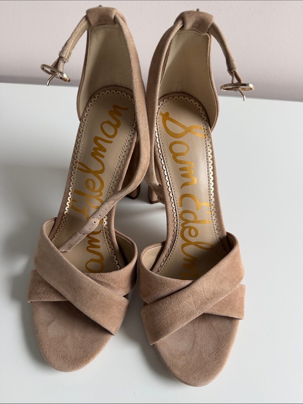 NBW Sam Edelman Yenna Sandal size 7.5 tan adjustable ankle strap 4 inch heel - Picture 5 of 8
